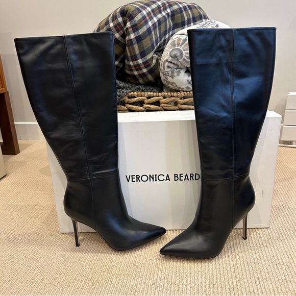 NIB Veronica Beard Sleek, Black Heeled Boots- Size 8.5 (Wide Calf) - Picture 2 of 10